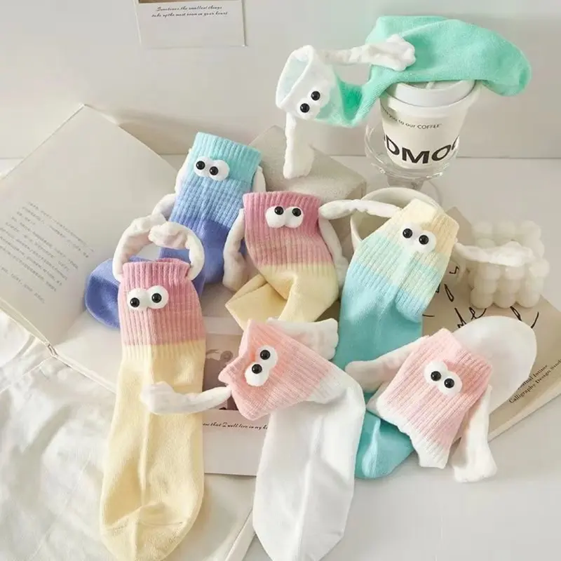 Tất Cặp Đôi, Cầm Tay, Màu Gradient, Tất Cầm Tay, Thiết Kế Hoạt Hình Dễ Thương, Thích Hợp Cho Mùa Hè, Tất Mỏng, Tất Mới Lạ Cho Phụ Nữ Và Nam Giới, WZ46 0