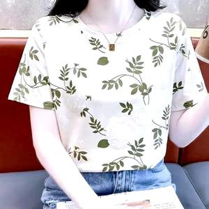 Blouse Plus Size for Women Summer Korean Style Loose Printed Round Neck Short Sleeve T-Shirt #815