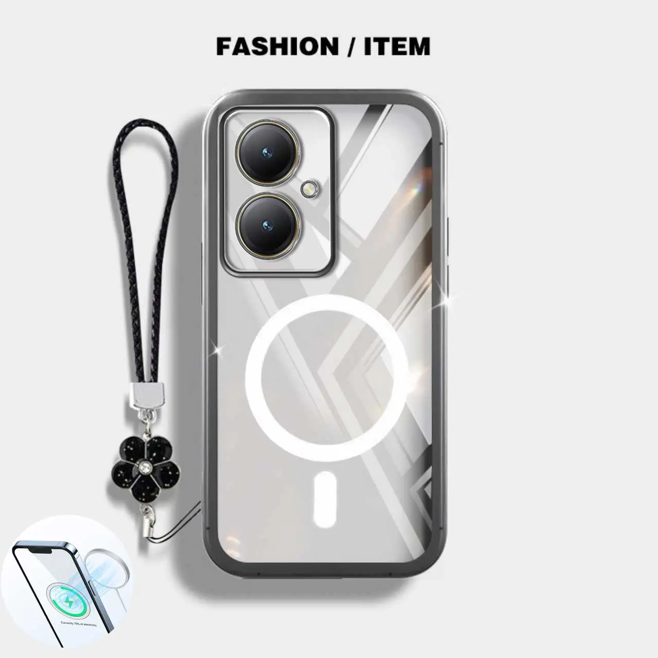 Lens Protection Case For OPPO A79 5G Transparent Camera Full Protector Shockproof TPU With Dustproof Net Soft Phone Case With Magnetic coil Free Lanyard