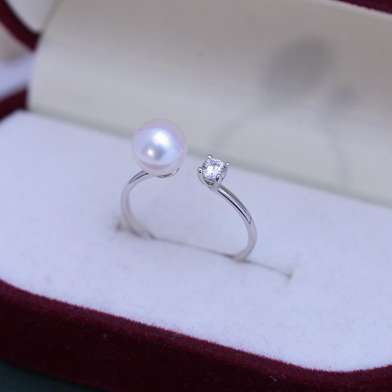Product Introduction of Freshwater pearl 7-8mm round white strong light almost flawless S925 silver princess style ring simple style design 0
