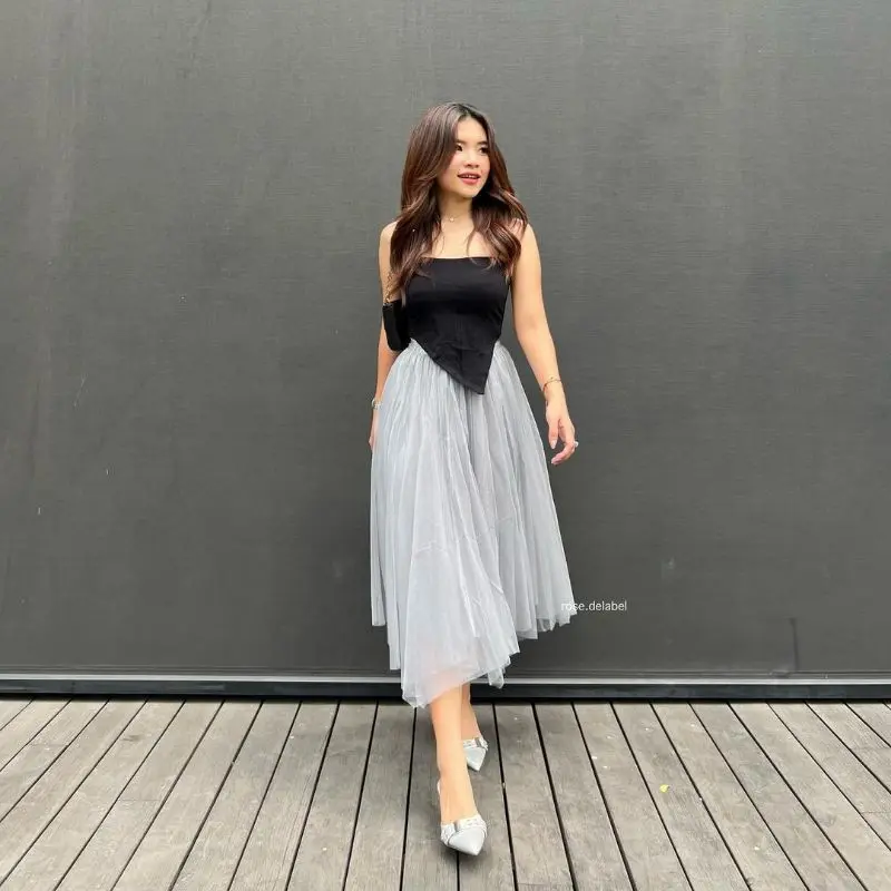 Rok Tutu Midi Skirt Two Layers Dewasa Tile 2 Premium 7/8 Wanita - Maxi Panjang Pesta 4