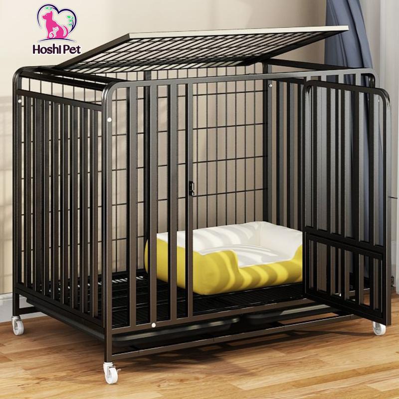 Chuồng Chó Lớn 40kg 3 Mặt Nan Ống Sơn Tĩnh Điện Có Bánh Xe Hoshi Pet CN10