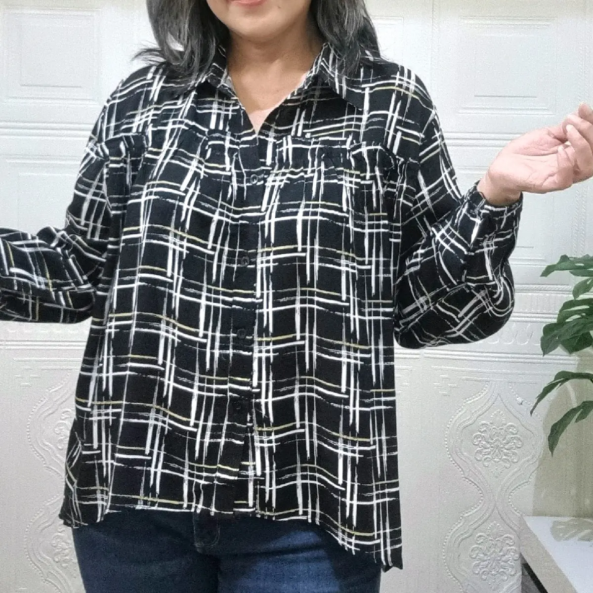 [MIS2019] Baju Kemeja Atasan Katun  Rayon Wanita Oversize Blouse kerja Lengan Panjang Hitam