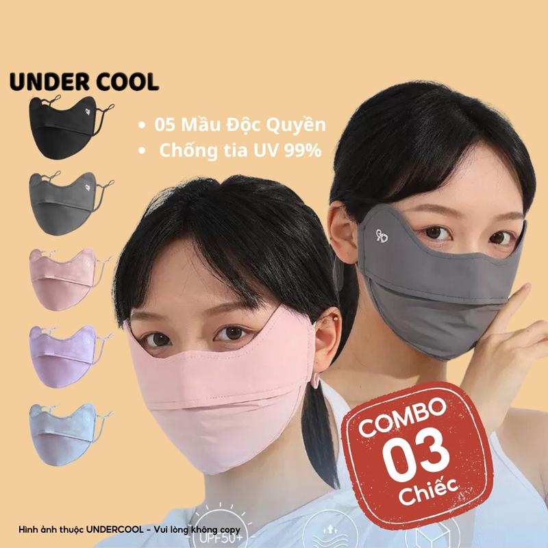 Combo 3 khẩu trang vải chống nắng UNDERCOOL nửa mặt chống 99% tia UV UPF 50+ có logo đổi màu khi gặp ánh nắng KT01 CB03