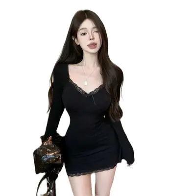 Váy Bodycon Tay Chuông Cho Nữ, Váy Dài Tay, Đáy Bó Sát, Giảm Béo, Có Thể Mặc Bên Ngoài, Mùa Thu, Mới