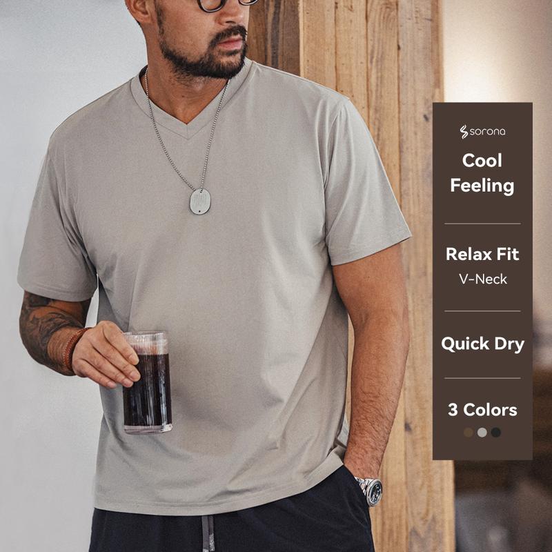 Áo Thun Thường Ngày Maden Sorona, Cảm Giác Làm Mát Nhanh Khô, Màu Trơn Cơ Bản, Áo Thun Nam, Cổ Chữ V, Trang Phục Mùa Hè, Hàng Mới Về, Thương Hiệu Bác Fu