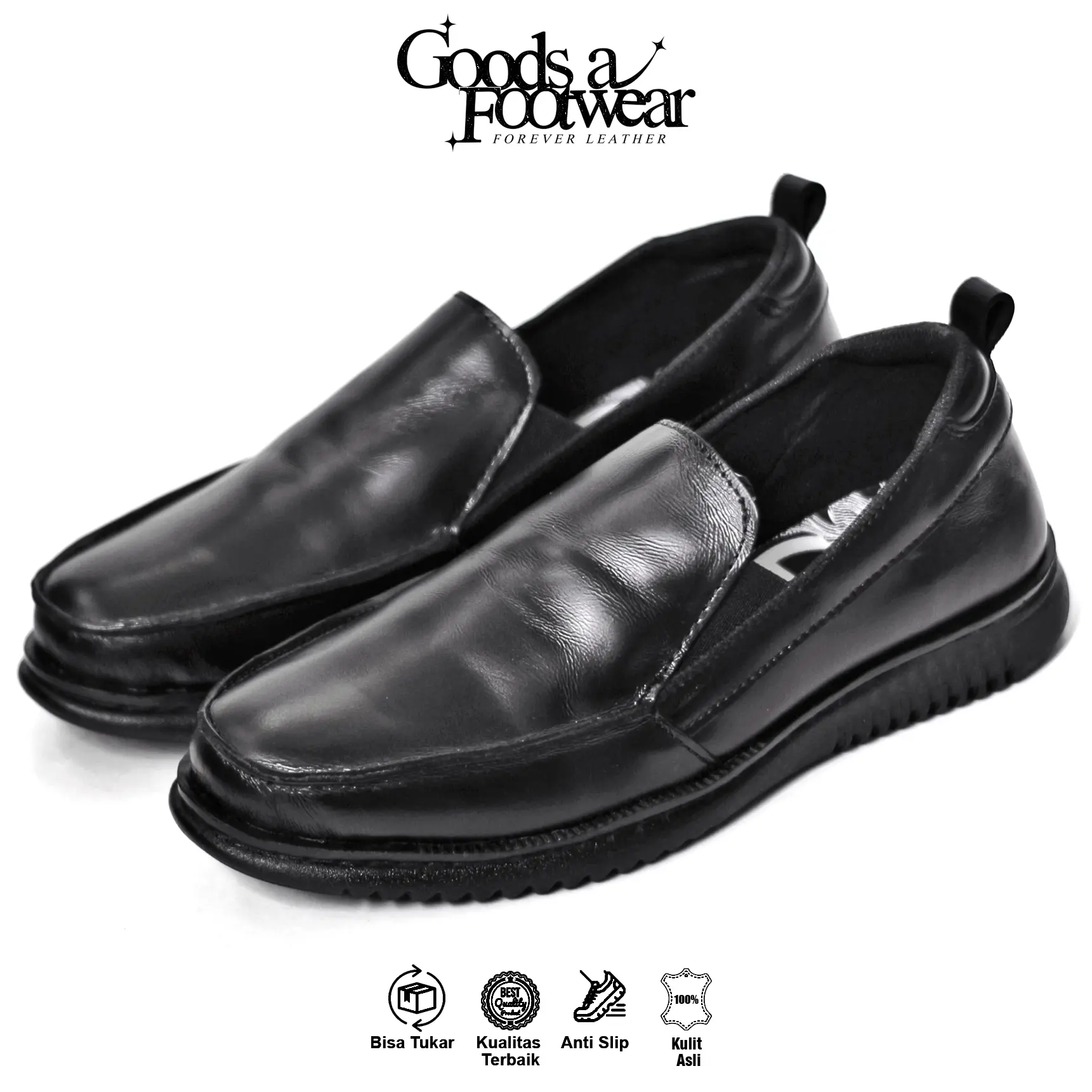 WASTE - Sepatu Pantofel Pria Kulit Asli Formal Kasual Slip On Kerja Kantor