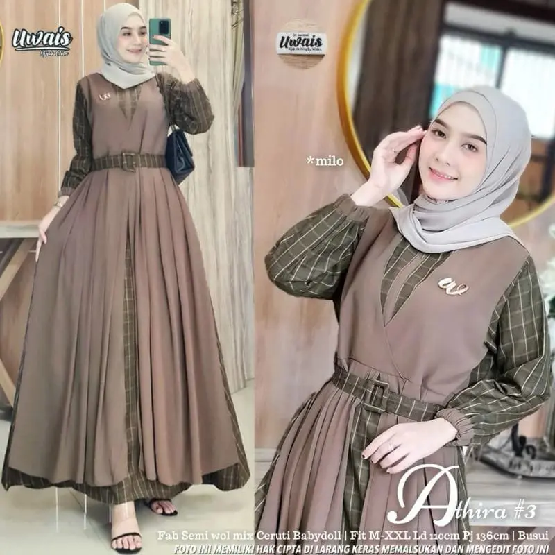 Gamis Athira Katun Mix Ceruty Maxy Busui Free Belt Terbaru Viral Ori