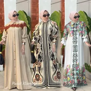 Pusat Klamby - Daviena Dress Motif Bonita Lengan Panjang Karet Rayon Premium Busui Gamis Daily