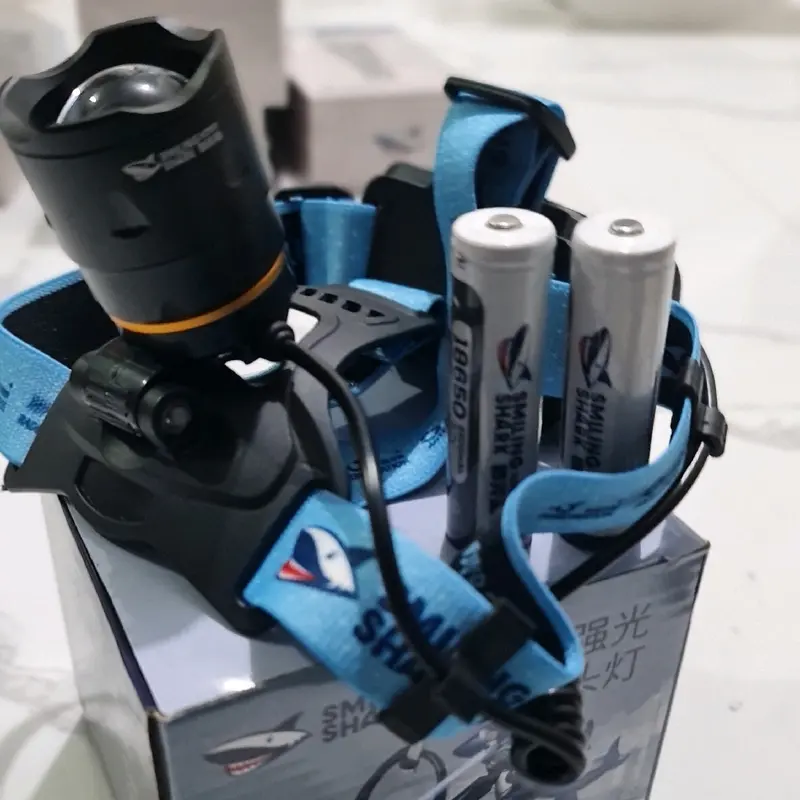 SENTER KEPALA SMILING SHARK K227B LED P70 ZOOM & SENSOR #CAHAYA PUTIH Baterai Lampu charger 6