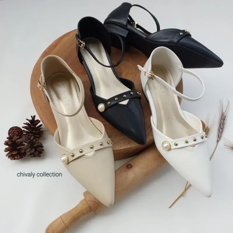 Chivaly Collection Celliy Mules Sandal wanita Heels 3 cm