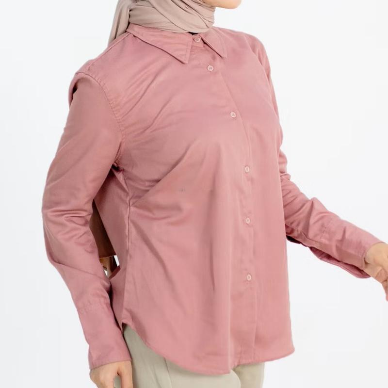 Baju Atasan Kemeja Shakilla Wanita Casual Motif Polos Lengan Panjang Kancing Aktif 5