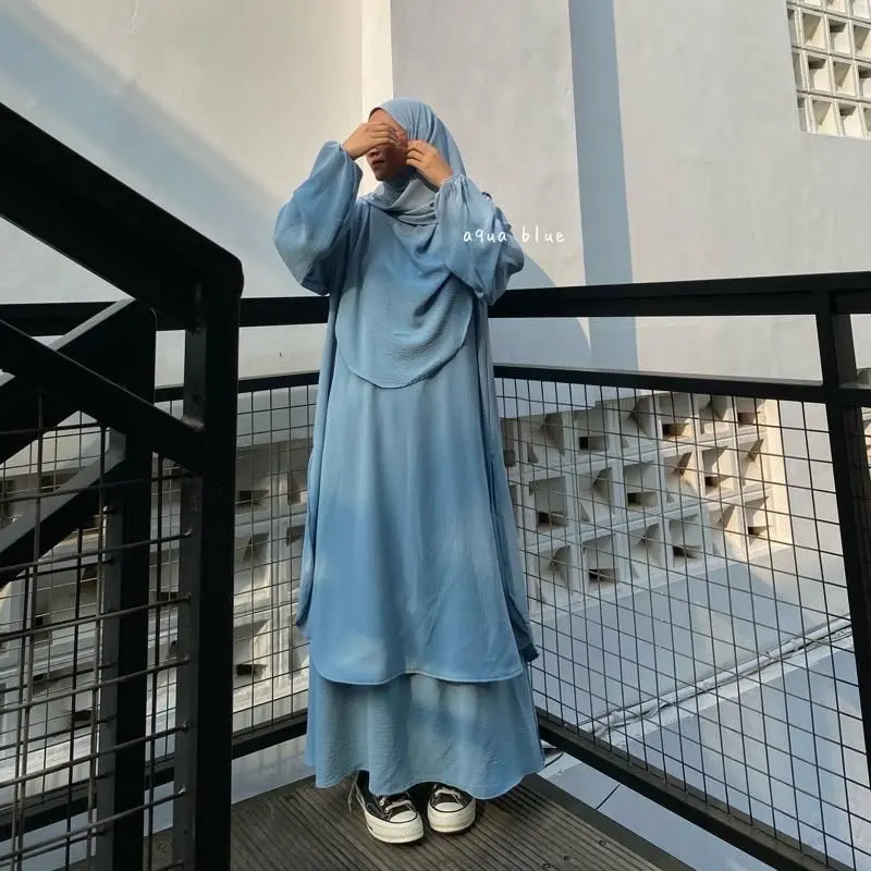 One Set Hameda Setelan Tunik Dan Rok Wanita Terbaru Crincle Airflow Size L XL XXL Jumbo Polos Bumil Busui 3