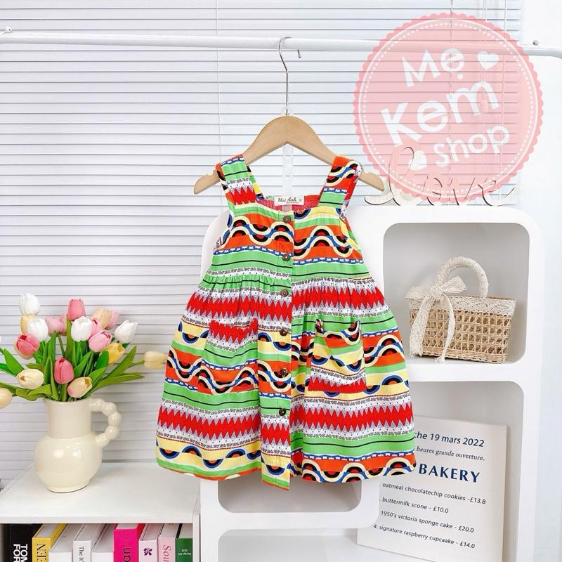 [10-42kg] Đầm dây bản vải tole/lanh loại 1 hoạ tiết bắt mắt dễ thương, thoáng mát, thấm hút mồ hôi cho bé gái- đi biển, đi chơi, đi học, mặc nhà 4