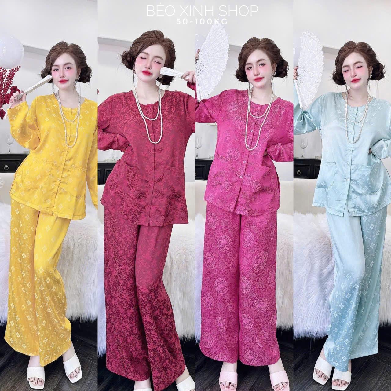 Đồ Bộ - Pháp Phục Đi Chùa Vải Gấm 2 Da Tiểu Thư Cao Cấp Thanh Lịch Pijama Bigsize 50-100kg Bộ Ngủ Nữ Áo Ngủ Women Quần Ngủ - A.5659