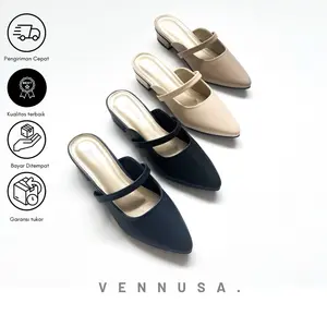 Vennusa Heels Sandal Slop Mules Wanita Hak 3 CM Shoes