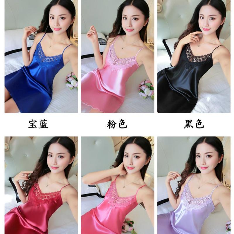2021 New sexy camisole nightgown for women, deep V-shaped backless imitation silk pajamas, lace Japanese home clothing, cross-border 6