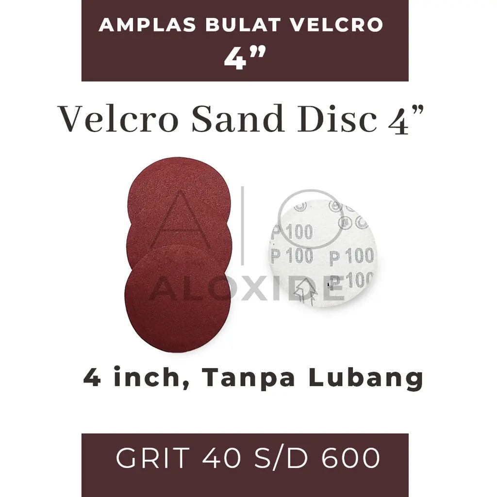 Amplas Bulat Velcro 4” inch Tanpa Lubang Tempel Sanding Disc Mata Gerinda