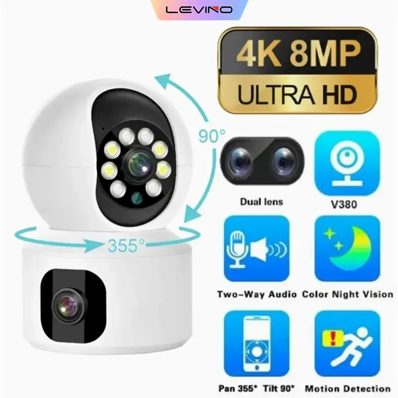 LEVINO Dual Lens 2 Camera 360 wifi  Pet Camera Cat Camera Baby Monitor CCTV Camera dual lens IP Security wireless 2.4G night vision cam protection