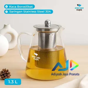 One Two Cups Teko Teh Kaca Saringan Tahan Panas Api Infuser Teapot - TP-760