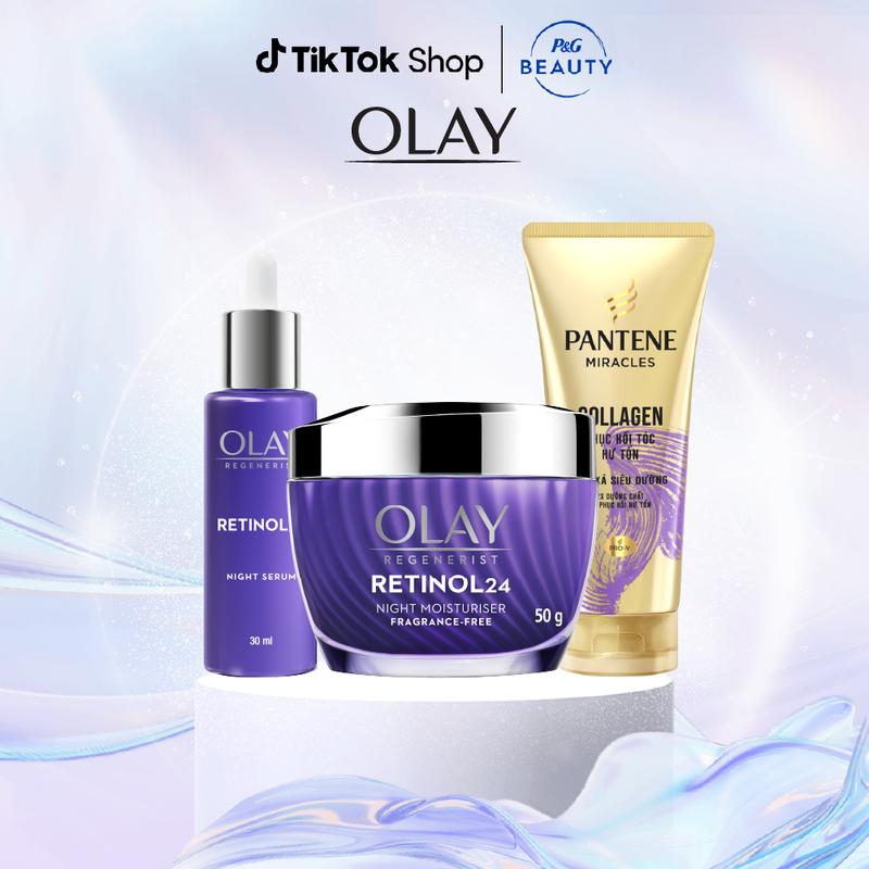 Combo 3: Kem Dưỡng Ẩm Ban Đêm + Serum OLAY RETINOL24 Giúp Trẻ Hóa Da & Mờ Nếp Nhăn 50G + 30ML
