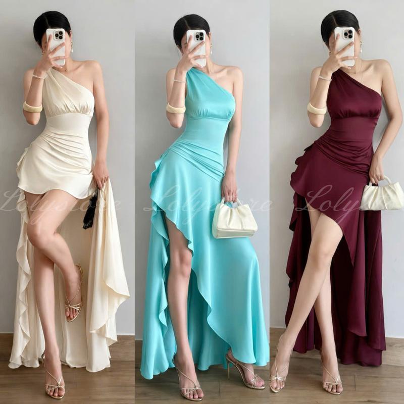 ( CÓ BIGSIZE ) Đầm body nữ thiết kế cao cấp lệch vai ôm eo xẻ tà đi tiệc sang chảnh Lolystore Dresswomen HL326