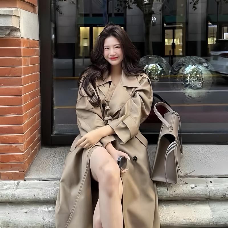 60- 90kg Áo khoác mangto nữ dáng dài HOT 2lớp có đai eo- đai tay dáng dài cổ bẻ HOT