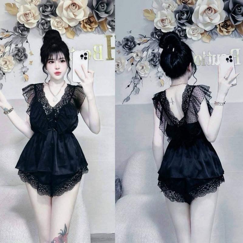 Bộ đồ ngủ phối ren bèo vai bigsize từ 46-70kg