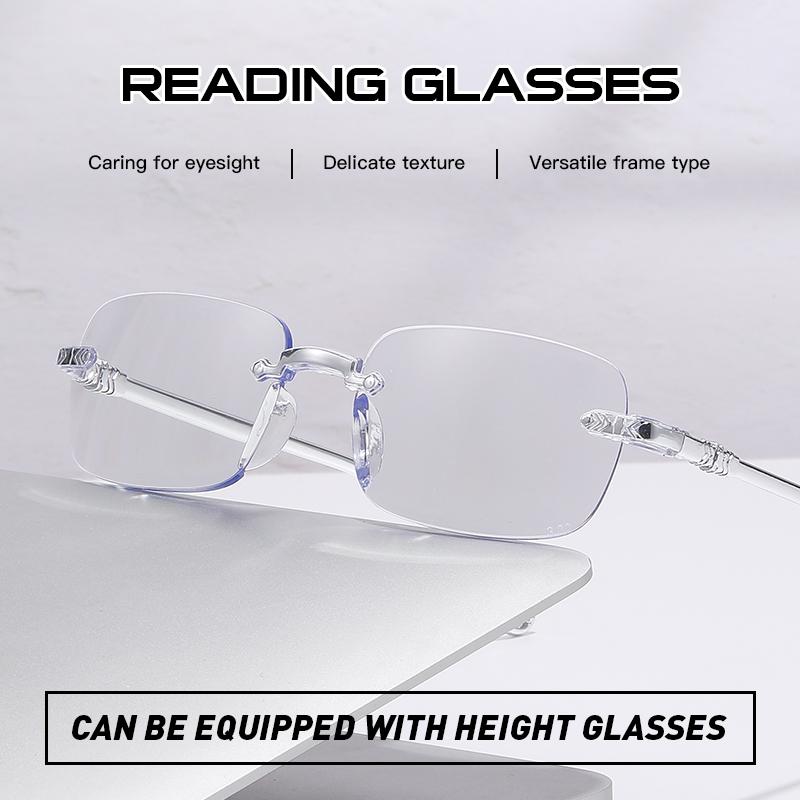 Product Introduction of Rimless anti-blue light reading glasses, plastic material, excellent quality, a must-have for the elderly and families looking at mobile phones Durable Lightweight 9