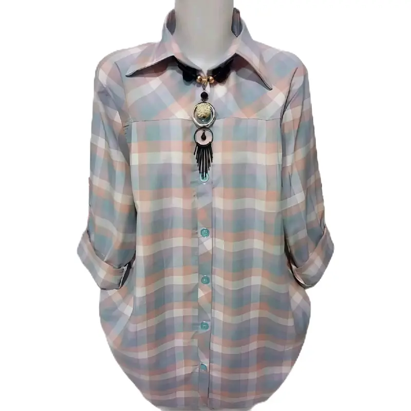Al dharren tunik jumbo ld 120 muat BB 85 kg blouse kemeja salur garus blus office wanita Baju Atasan Panjang Oversize Motif garis 0