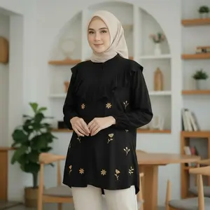 TIARA SEMI TUNIK Bahan Rayon Twill Aksen Bordir Baju Wanita Kekininan Viral Terbaru