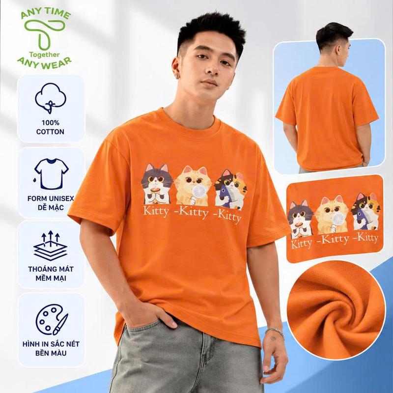 ÁO THUN UNISEX MÀU CAM TOGETHER 100% COTTON FORM RỘNG THOÁNG MÁT