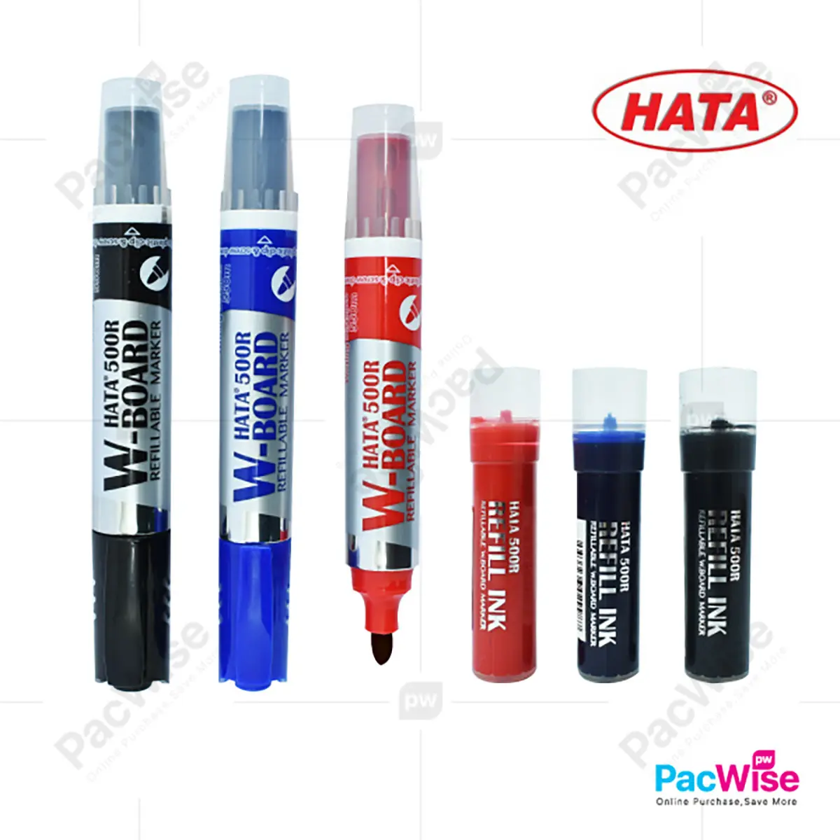 Pen Papan Putih Hata 500R - Tinta Isi Ulang - Warna Biru, Merah, Hitam (1 Pc) - Stationery