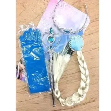 SET 4IN1 BANDO MAHKOTA + RAMBUT KEPANG + TONGKAT + SARUNG TANGAN FROZEN PRINCESS FROZEN ELSA ANNA Bando Klip KEKINIAN BANDO RAMBUT KEPANG JEPIT / ACCEESORIES PESTA ULANG TAHUN PENTAS KARNAVAL  Kostum Anak Cantik Aksesoris 7