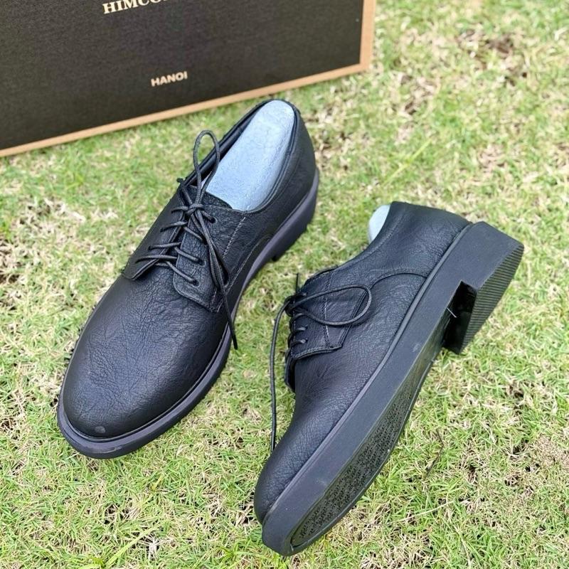  Giày Derby Da Sáp Classic Full Black Đế Cao Su Khâu Cấu Trúc Mckay Tặng Kèm Lót Tăng Chiều Cao. 