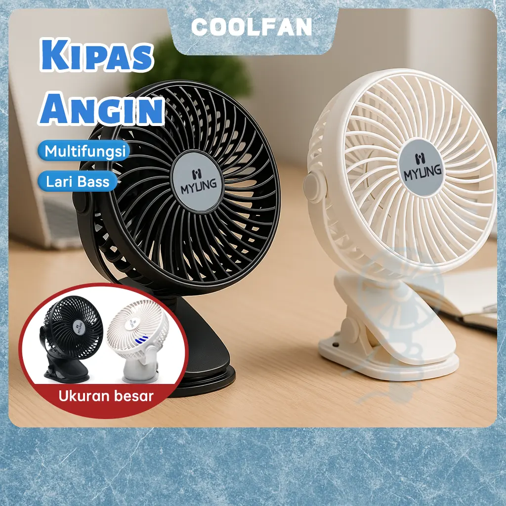 [PGS] Kipas Klip Mini 720° Putar - Volume Udara Besar & Portabel USB, Desain Ringan Cocok untuk Kantor/Dorm​
