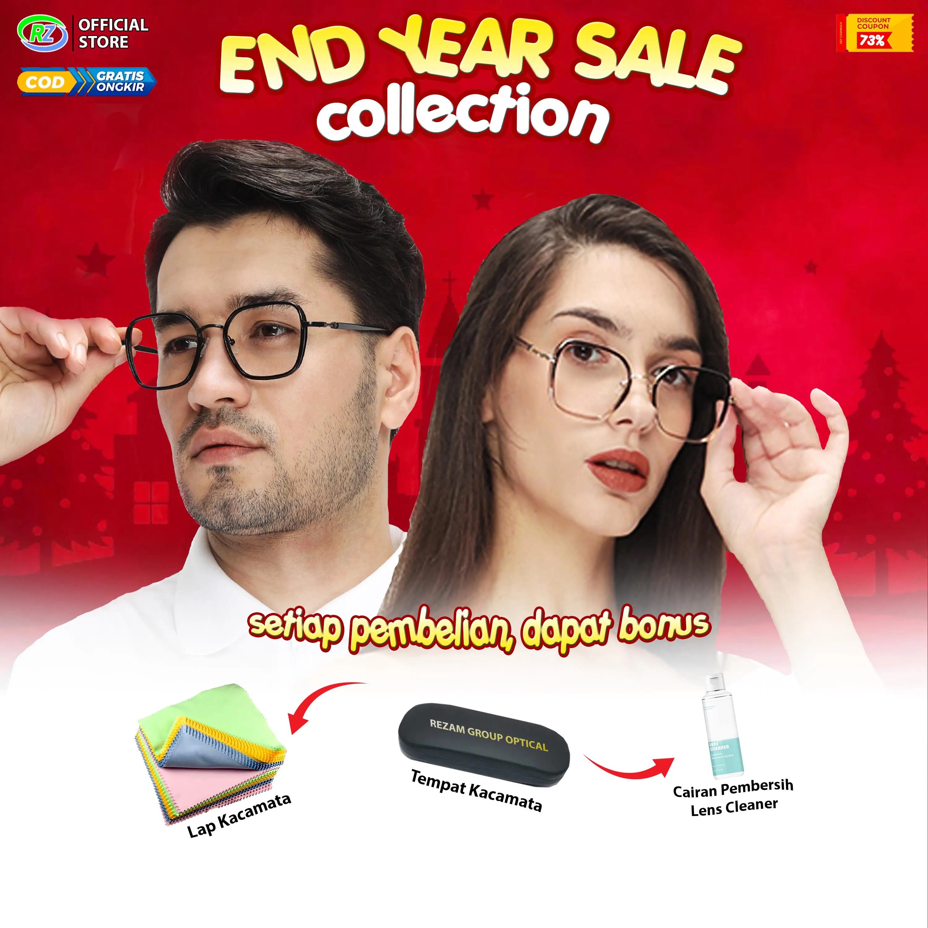 [End Year Sale] Frame Kacamata Kotak Unisex Best Seller - Kode RZ005