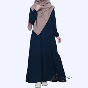 Anari Collection Dress Abaya Serut Lengan Karet / Abaya Serut Remaja Dewasa Santri Putri Kekinian Ukuran S M L XL XXL / Basic Dress Gamis Muslim Wanita / Hitam Mewah Lebaran Syari Pesta Kondangan Mewah