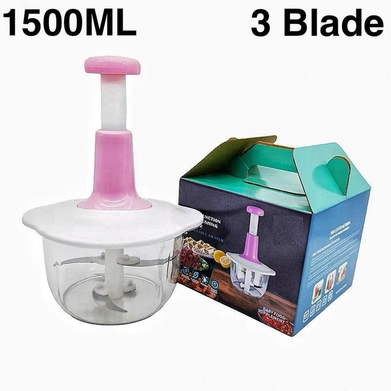 1500ML Hand Press Push Food Processor Chopper Chopping Fruits Vegetable Slicer Cutting Kitchen Tools Kitchenware Steel Blue Iron Stainless Utensils 4