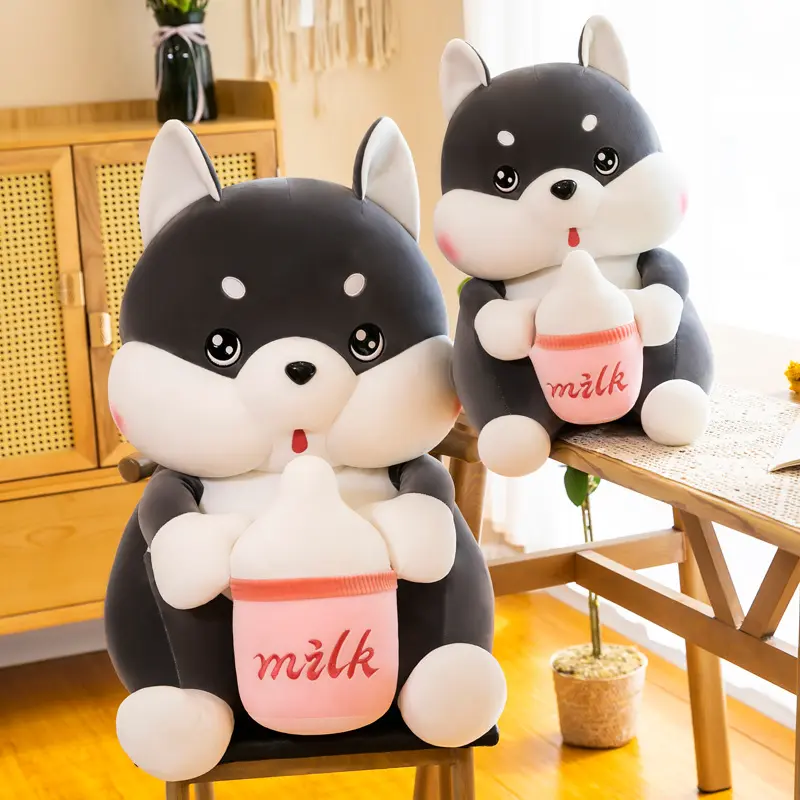 Boneka Husky Pegang Susu Milk Bahan Plush 3