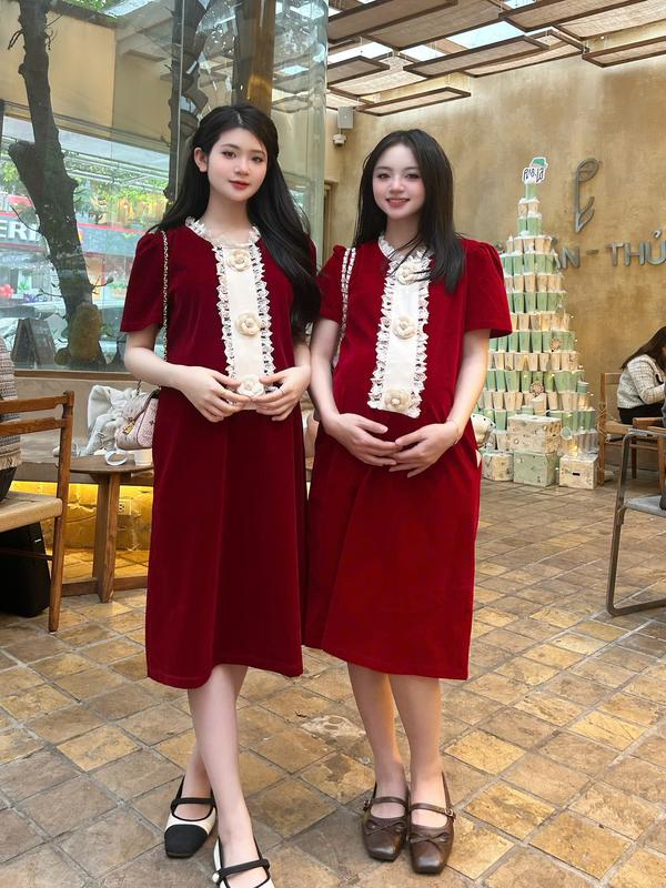   MAMI Váy bầu thu đông đầm bầu thu đông MS102 váy bầu đầm bầu chất liệu nhung váy bầu thời trang mùa thu đông váy bầu thu đông sang chảnh 