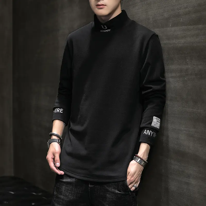 เสื้อสเวตเตอร์แขนยาวผู้ชาย เสื้อยืดกำมะหยี่คอกลม ลำลอง