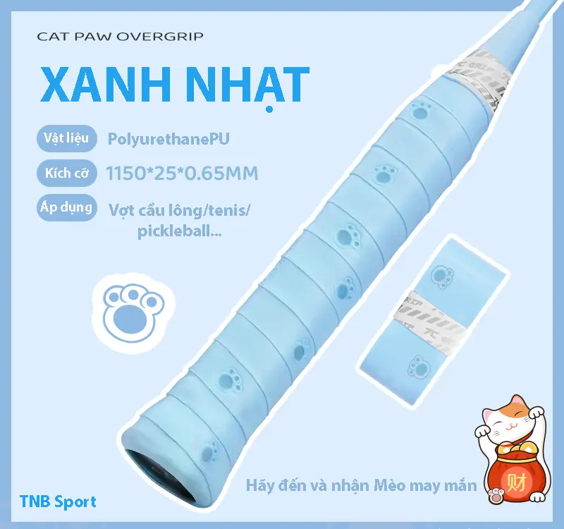 Quấn cán chân mèo TNB – Dùng cho vợt cầu lông, pickleball, tenis, cần câu cá… – Quấn cán cực bám tay , thấm hút mồ hôi, không bong tróc, bền bỉ.