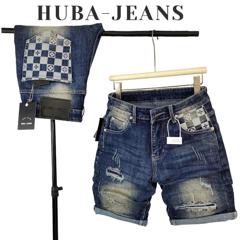Quần jean nam BIGSIZE HUBA-JEANS phom ôm ống côn bluewash rách có túi denim - form slimfit