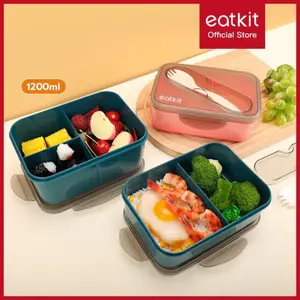 Eatkit Lunch Box 1200ml 3 Sekat Anti Tumpah Dengan Segel Free Sendok Kotak Makan Anak Sekolah Dan Kantor Kitchenware Eatkit Lunch Box 1200ml 3 Sekat Anti Tumpah Dengan Segel Free Sendok Kotak Makan Anak Sekolah Dan Kantor Kitchenware