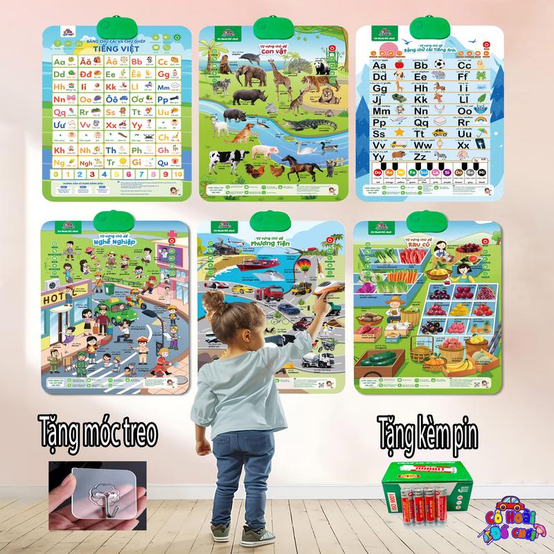 Bảng bấm khủng long điện tử treo tường bảng điện tử khủng long cho bé học song ngữ anh - việt phiên bản đặc biệt