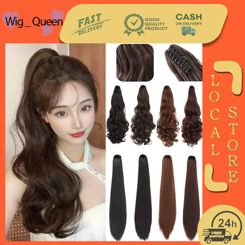 【COD&Spot goods】Wig Queen 60CM Long Curly Hair Wig Claw Clip Ponytail Hair Extensions Wig Invisible Hairline Easy to Wear Simulation Wig  Claw Clip Ponytail Wigs for Women Ponytail Long Wavy  Fashion wigs