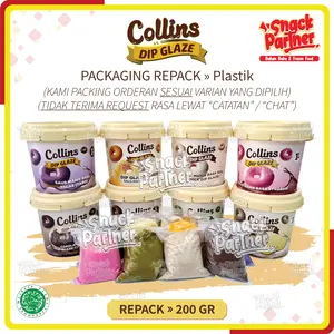 COLLINS DIP GLAZE Repack 200 GR - Topping Selai Donat Roti Kue Aneka Rasa - Chocolate Coklat Choco Crunchy Strawberry Stroberi Milk Susu Green Tea Teh Hijau Tiramisu Taro Cappucino Cheese Keju
