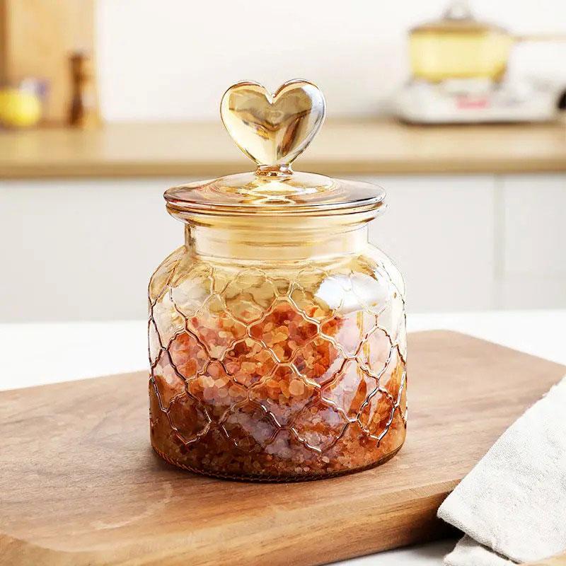 Toples Kaca Aesthetic Kedap Udara Tutup Love Mewah Sealed Food Storage Heart Lid Glass Jar 6