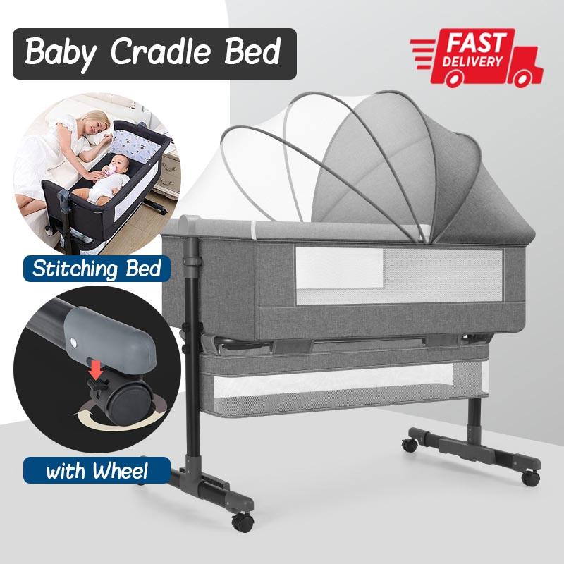 [Ready Stock] Baby Cradle Crib Bed Height Adjustable Bed Safe Co-Sleeping with Detachable Side Panel for 0-2 Years 0